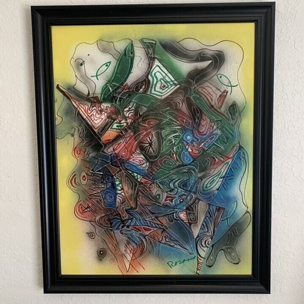 80'S NEW YORK ROSARIO PROVENZA MIXED MEDIA ABSTRACT GRAFFITI SPRAY PAINTING #1